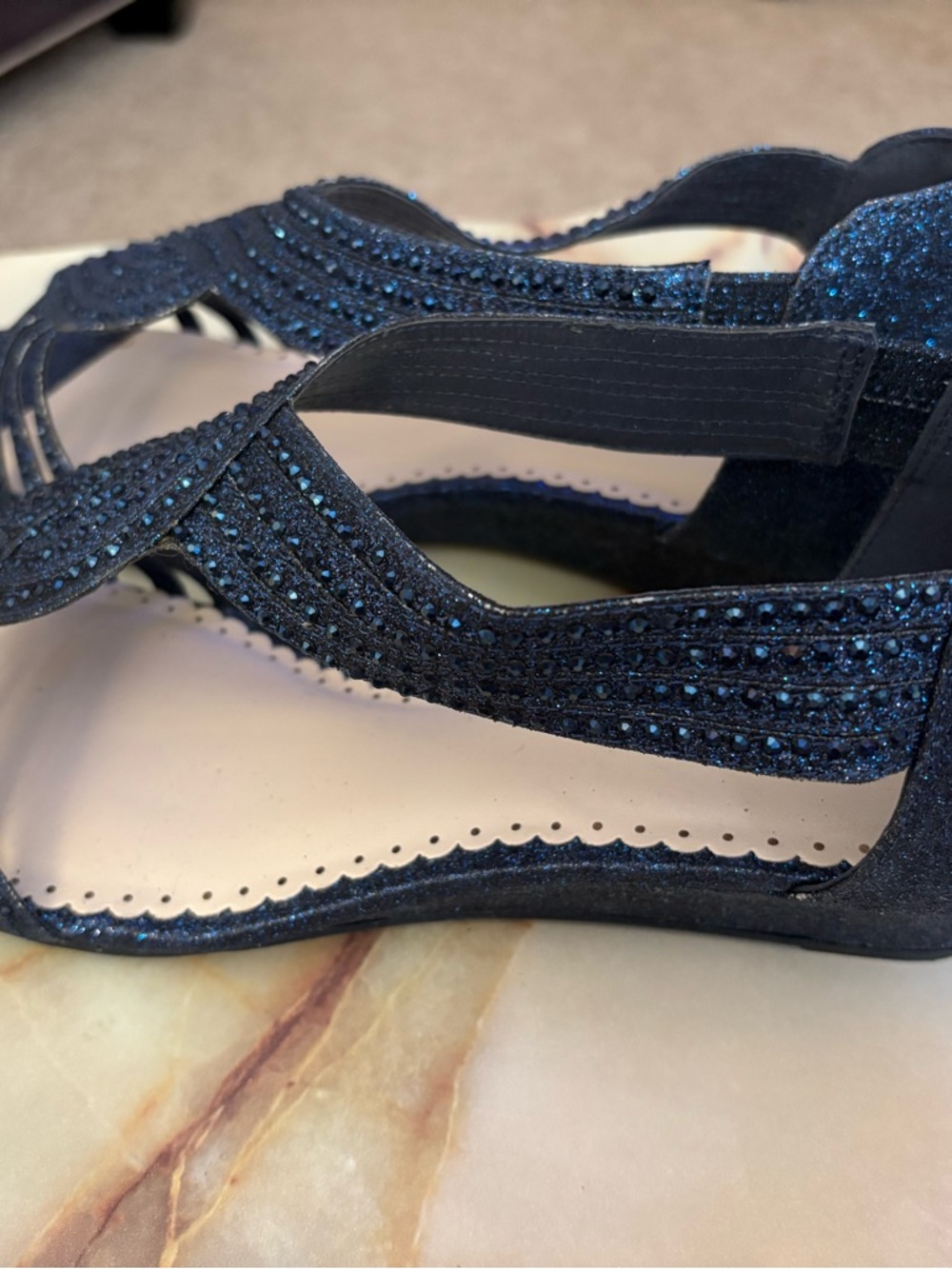 Charter Club Blue Ginifur Wedge Sandals-  Strappy, Back Zip-SPARKLE Sz 11- NEW! - Picture 3 of 10